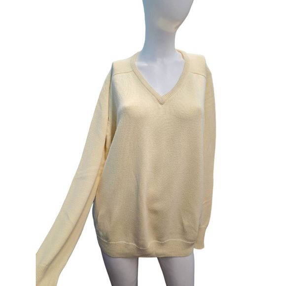 LL Bean Yellow V Neck Sweater Sz XL Cotton Soft Classic Fall Winter - Picture 3 of 10